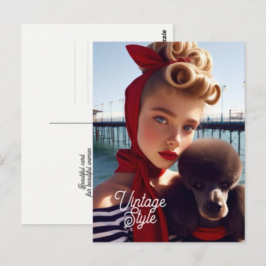  retro glamour meisje met poedel briefkaart (Voorkant / Achterkant)