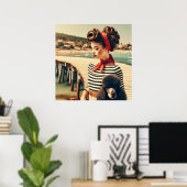  retro glamour meisje met poedel poster (Thuiskantoor)