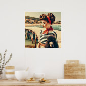  retro glamour meisje met poedel poster (Keuken)