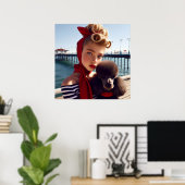  retro glamour meisje met poedel poster (Thuiskantoor)
