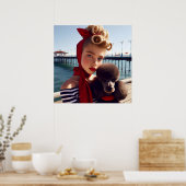  retro glamour meisje met poedel poster (Keuken)