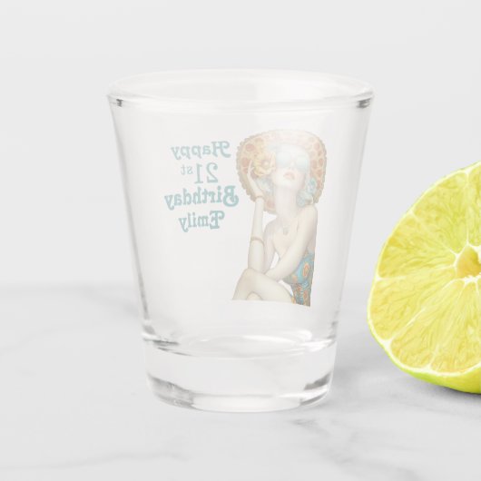 Retro Glamour Meisje Stijlvolle 21e verjaardag voo Shot Glas (Achterkant)