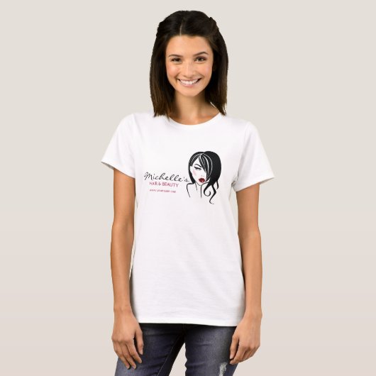 Retro Glamour Zwart Wit Mode Meisje Kapsalon T-shirt (Voorkant volledig)