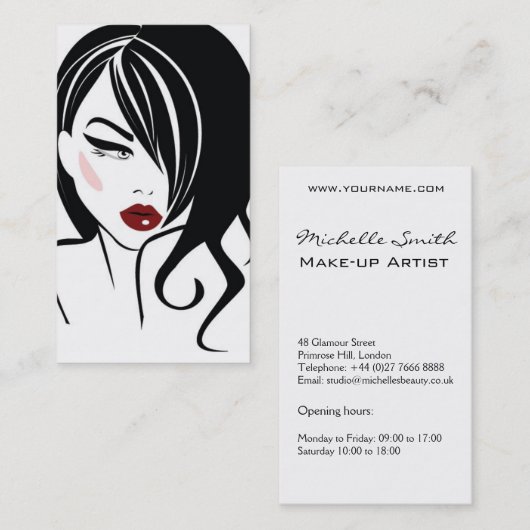 Retro Glamour Zwart Wit Mode Meisje Kapsalon Visitekaartje (Voorkant / Achterkant)