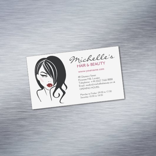 Retro Glamour Zwart Wit Mode Meisje Kapsalon Visitekaartje Magneet (Voorbeeld)
