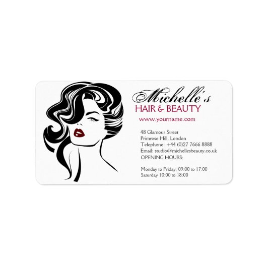Retro Glamour Zwart Wit Schoonheid Meisje Haarstij Etiket (Voorkant)