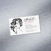 Retro Glamour Zwart Wit Schoonheid Meisje Haarstij Visitekaartje Magneet (Voorbeeld)