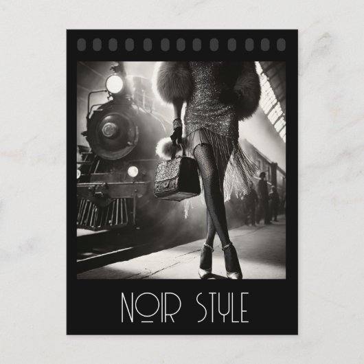  retro glamoureus meisje op het treinstation briefkaart (Voorkant)