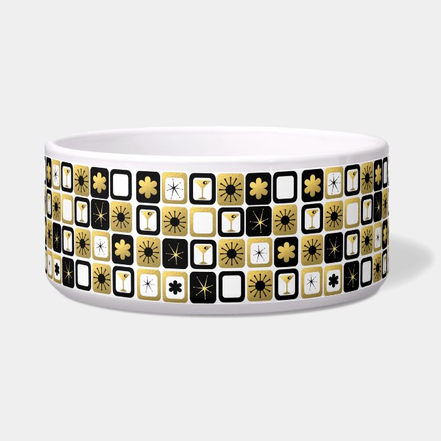 Retro Glamoureuze Gold Ceramic Pet Bowl. Voerbakje (Voorkant)