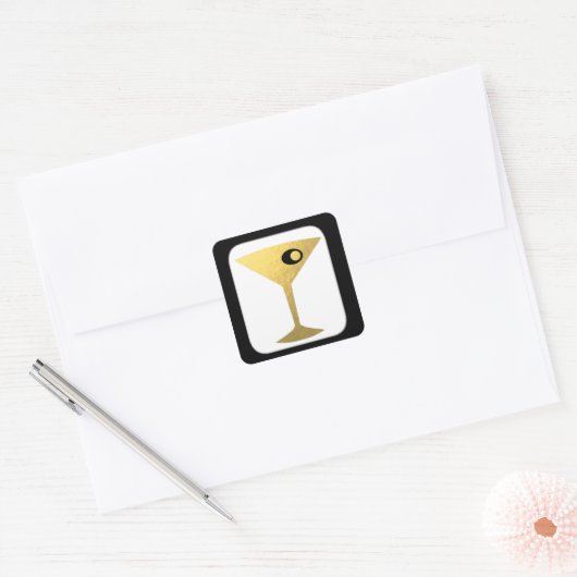 Retro Glamoureuze Gouden Martini Stickers (Envelop)
