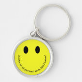 Retro Glimlach Gezicht DANK U Tekst Helder Geel Sleutelhanger (Voorkant)