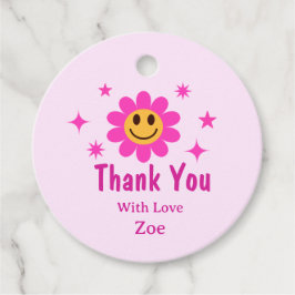 Retro Glimlachende Roze Bloem Verjaardag Bedankt Bedankjes Labels