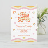 Retro Glimlacht Vier Ever Groovy 4e Verjaardag Kaart (Staand voorkant)