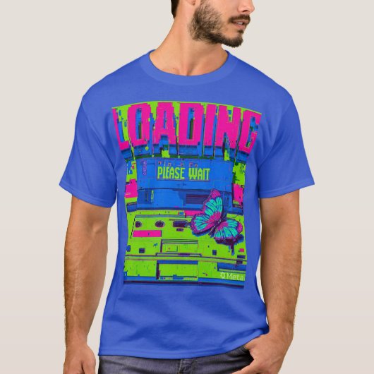 Retro Glitch Art Butterfly Loading Please Wait T-S T-shirt (Voorkant)