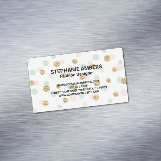 Retro Glitter Confetti | Polka Dot Magnetisch Visitekaartje (Voorbeeld)