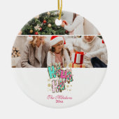Retro Glitter Ho Ho Ho Kerstmis Keramisch Ornament (Voorkant)
