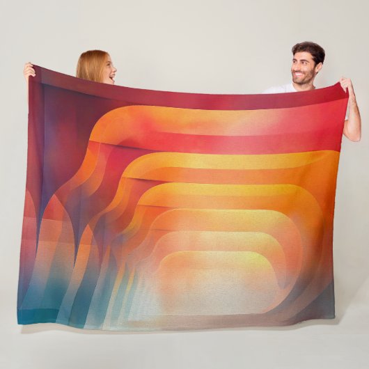 Retro Gloeiende Bogen – Abstracte Mid-Century Fleece Deken (In situ)