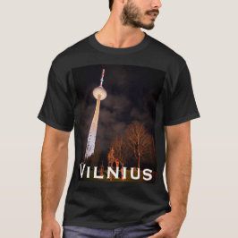 Retro Glow: The Vilnius TV Tower at Night T-shirt