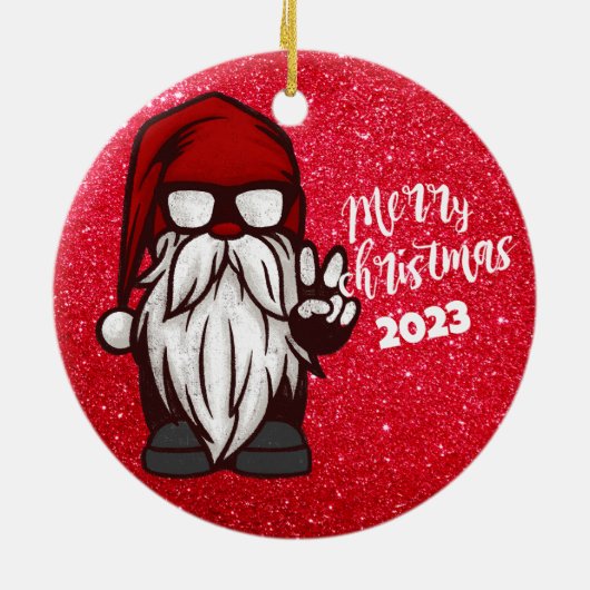 Retro Gnome Kerstversiering,  stijl Keramisch Ornament (Achterkant)