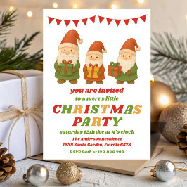 Retro Gnomes Editable Christmas Party Kaart