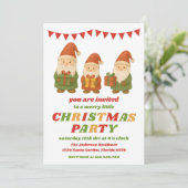 Retro Gnomes Editable Christmas Party Kaart (Staand voorkant)