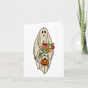 Retro Gnoovy Halloween Flower Ghost Pumpki Kaart