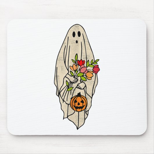 Retro Gnoovy Halloween Flower Ghost Pumpki Muismat (Voorkant)