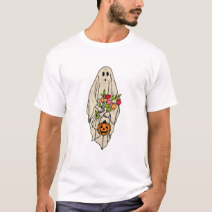 Retro Gnoovy Halloween Flower Ghost Pumpki T-shirt