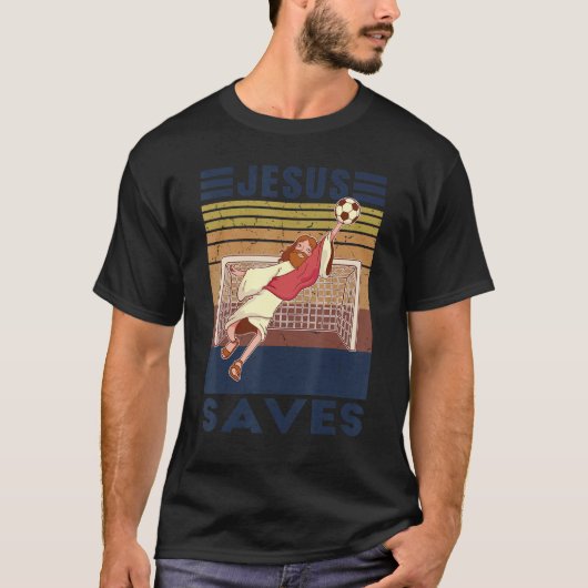 Retro Goalkeeper Jesus Saves Soccer Goal T-shirt (Voorkant)