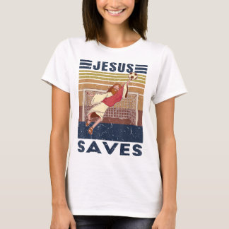 Retro Goalkeeper Jesus Saves Soccer Goal T-shirt