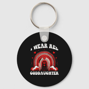 Retro Goddaughter Hartziekte Bewustzijn Regenboog Sleutelhanger