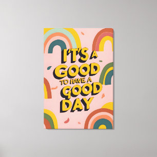 Retro "Goede Dag" Motiverende Quote Regenboog Prin Canvas Afdruk