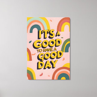 Retro "Goede Dag" Motiverende Quote Regenboog Prin Canvas Afdruk