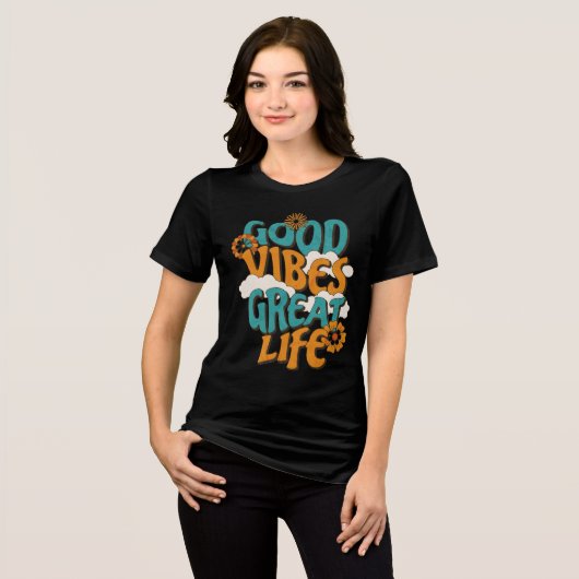 Retro goede vibes geweldig leven bloem Tri-Blend shirt (Voorkant volledig)
