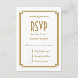 Retro Gold Art Deco Lijst White Wedding RSVP Kaart