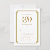 Retro Gold Art Deco Lijst White Wedding RSVP Kaart (Voorkant)