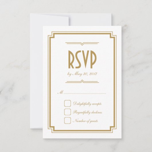 Retro Gold Art Deco Lijst White Wedding RSVP Kaart (Voorkant)