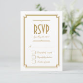Retro Gold Art Deco Lijst White Wedding RSVP Kaart (Staand voorkant)