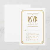 Retro Gold Art Deco Lijst White Wedding RSVP Kaart (Voorkant / Achterkant)