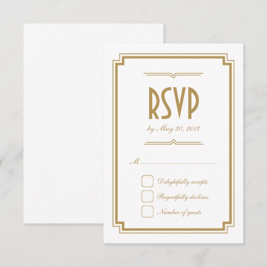 Retro Gold Art Deco Lijst White Wedding RSVP Kaart (Voorkant / Achterkant)
