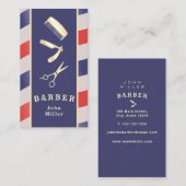 Retro Gold Barber Tools Red Blue White Visitekaartje (Voorkant / Achterkant)