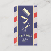 Retro  Gold Barber Tools Red Blue White Visitekaartje (Voorkant)