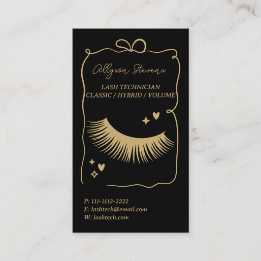 Retro gold black Doodles Lash Tech QR Code Visitekaartje (Voorkant)