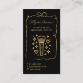 Retro Gold Black Doodles Makeup Artist QR Code Visitekaartje (Voorkant)
