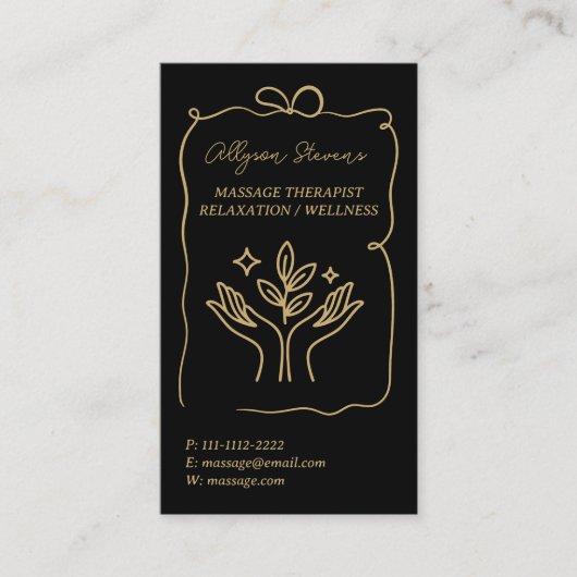 Retro Gold black Doodles Massage Therapist QR Code Visitekaartje (Voorkant)