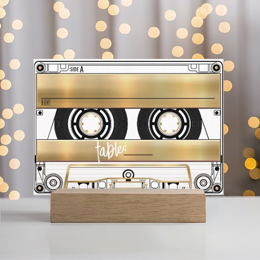 Retro Gold Cassette Tape Wedding Flat Place Card Plaatskaartje