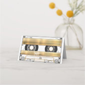 Retro Gold Cassette Tape Wedding Folded Place Card Plaatskaartje (Voorkant)