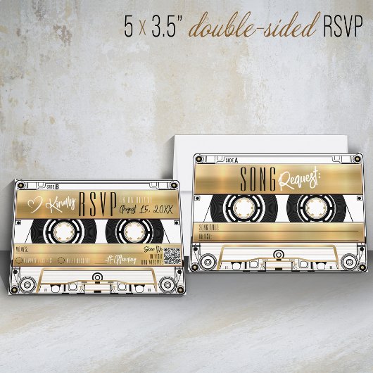 Retro Gold Cassettebandje bruiloft uitnodiging RSV