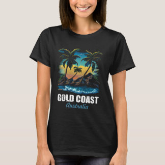 Retro Gold Coast Australië Zonsondergang Vintage V T-shirt