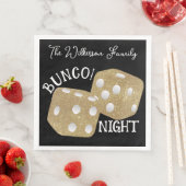Retro Gold Dice Bunco Night op zwart Servet (Insitu)